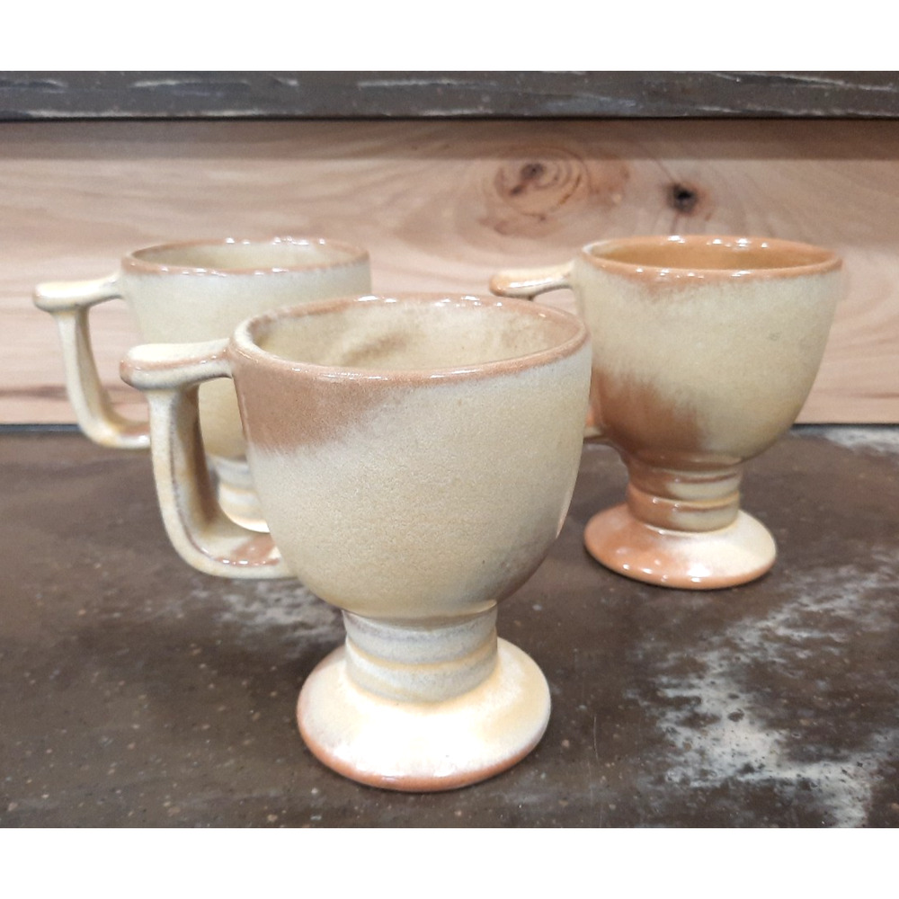 Lot of 3 Frankoma C13 Pedestal Footed Coffee Mug Cup Desert Gold 8 oz